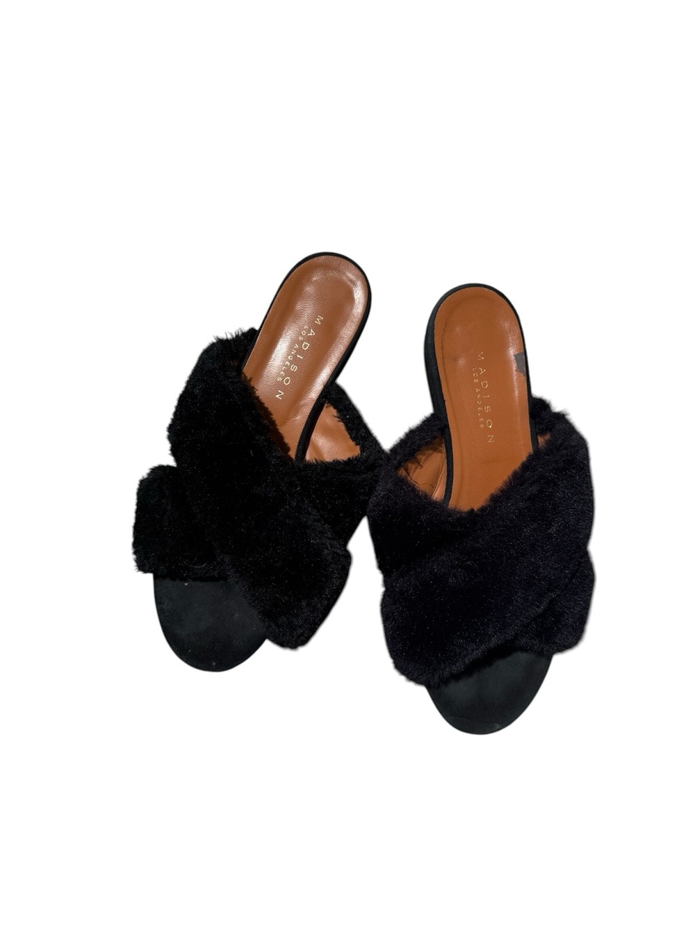Madison Black Faux Fur Crossover Slide Mules Size 37.5
